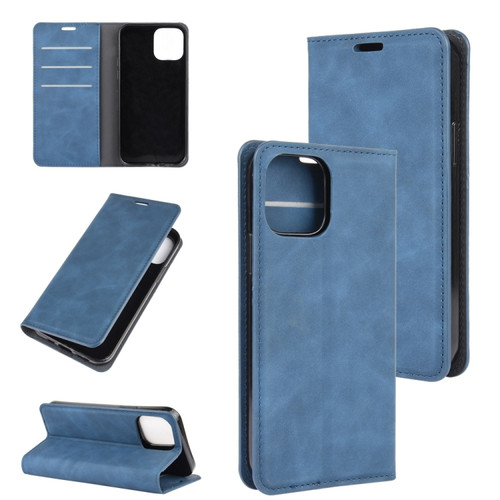 For iPhone 12 6.1 inch Retro-skin Business Magnetic Suction Leather Case with Holder & Card Slots & Wallet
