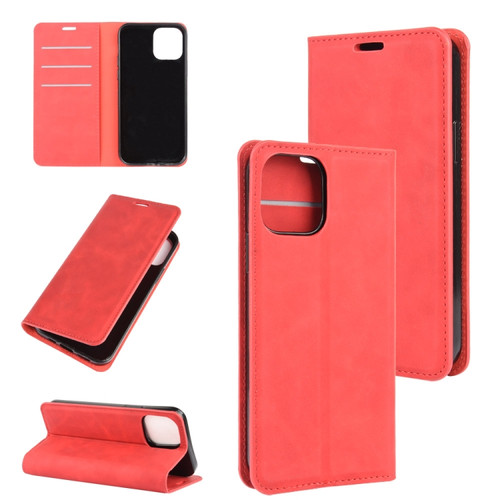 For iPhone 12 Retro-skin Business Magnetic Suction Leather Case with Holder & Card Slots & Wallet