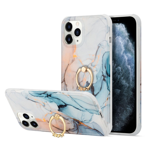 Four Corners Shocproof Flow Gold Marble IMD Back Cover Case with Metal Rhinestone Ring