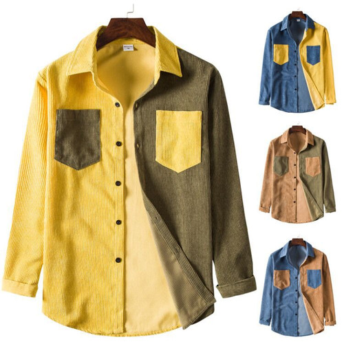 Corduroy Shirt Collar Solid Color Thickened