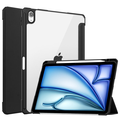 Pure Color 3-fold Clear TPU Smart Leather Tablet Case