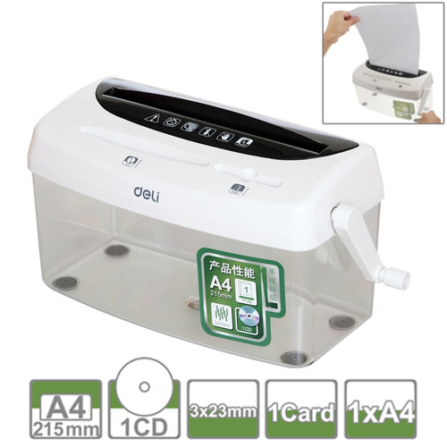 Deli Office Series Hand-cranked A4 / CD / Card Desktop Paper Shredder, Waste-bin Volume: 4L (No. 9935)