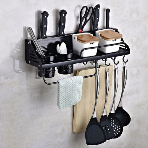 A Version 50cm 2 Cup 8 Hooks Kitchen Multi-function Wall-mounted Condiment Holder Storage Rack