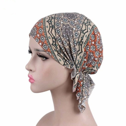 Stretch Cotton Printed Turban Cap Chemotherapy Cap Toe Cap