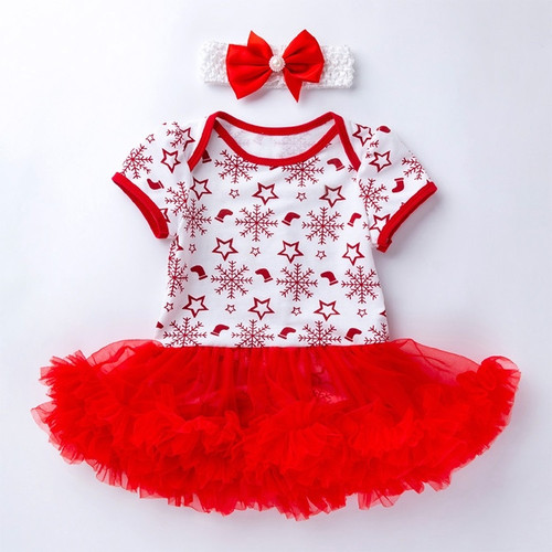Christmas Baby Short-sleeved Cartoon Print Romper Dress Baby Mesh Dress Tutu Skirt (Color:Red Santa Claus Size:59)