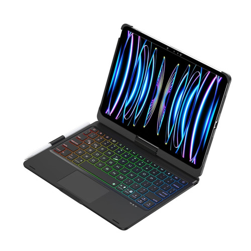 F11AT 360 Degree Rotating Acrylic Bluetooth Keyboard Leather Case with Backlight