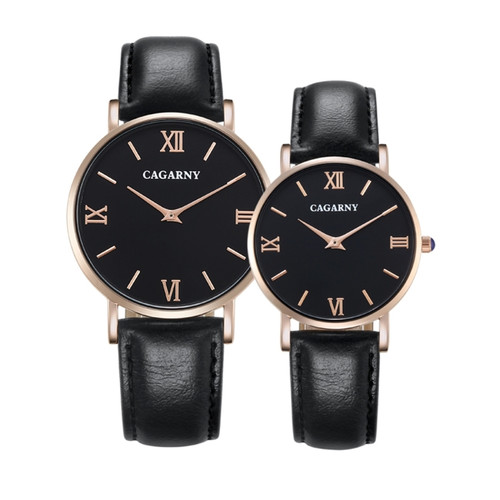 CAGARNY 6812 Round Dial Alloy Case Fashion Couple Watch Men & Women Lover Quartz Watches with PU Leather Band