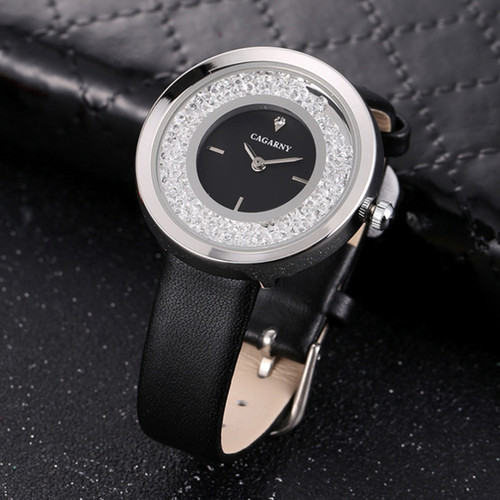 CAGARNY 6878 Water Resistant Fashion Women Quartz Wrist Watch with Leather Band(Grey+Silver)