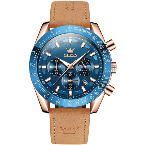 OLEVS 9957 Men Luminous Waterproof Leather Strap Quartz Watch