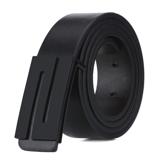 Dandali TT26 Men Fashion Black N Buckle Leather Belt Waistband, Length: 115cm