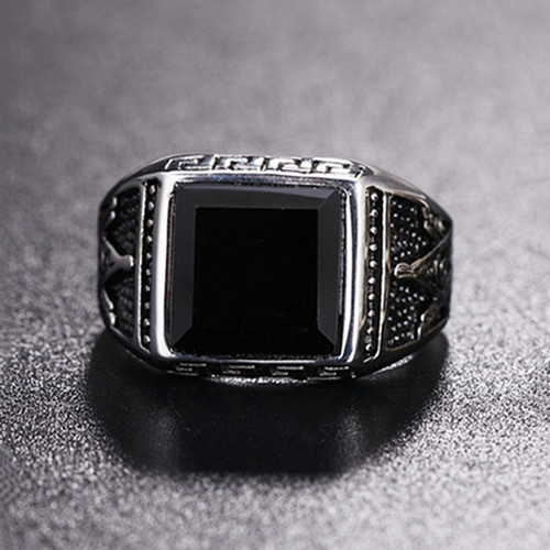 Europe and America Style Punk Gothic Retro Black Onyx Gemstone Men Titanium Steel Ring, US Size: 7, Diameter: 17.4mm, Perimeter: 55mm