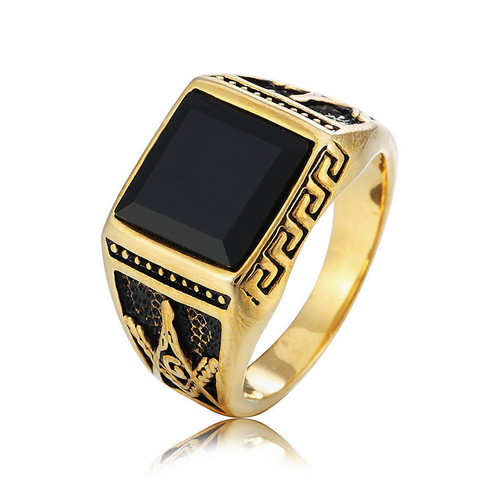 Europe and America Style Punk Gothic Retro Black Onyx Gemstone Men Titanium Steel Ring, US Size: 11, Diameter: 20.7mm, Perimeter: 65mm