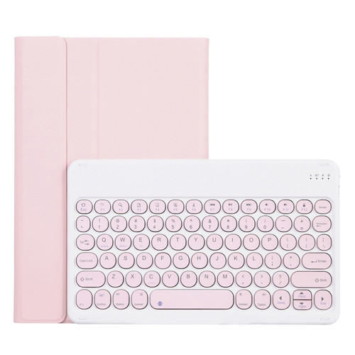 YAM13 Lambskin Texture Detachable Round Keycap Bluetooth Keyboard Leather Case with Holder