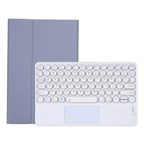 Y0N5-A TPU Case Lambskin Texture Round Keycap Bluetooth Keyboard Leather Case with Holder & Touchpad