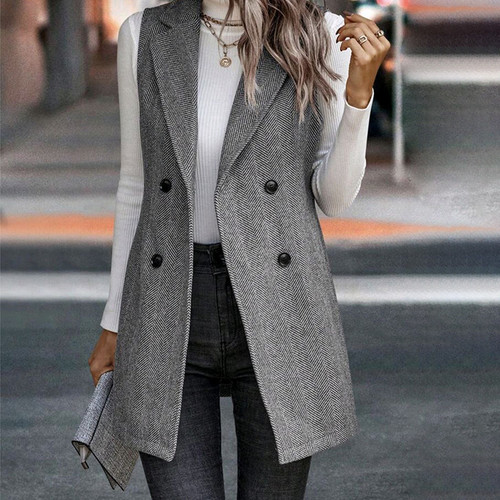 Women's Sleeveless Blazer Vest, Trendy Fall Winter Business Casual Cardigan