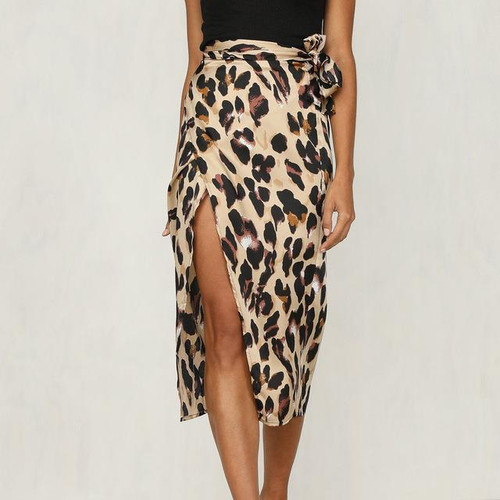 Bandage waist wrap leopard skirt