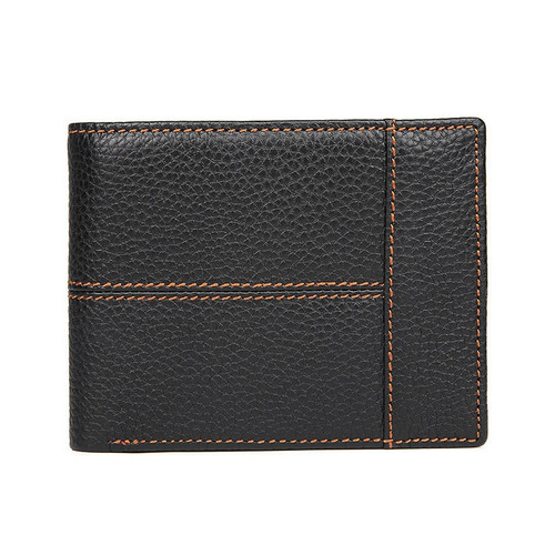 Men Retro Portable Wallet Short Cowhide Leather Wallet, Black, Coffee, Brown