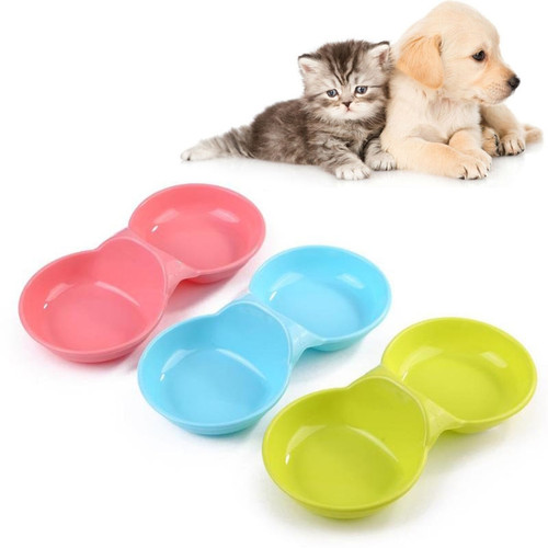 Durable Candy-colored Plastic Pet Double Bowl Cat Dog Bowl, Random Color Delivery