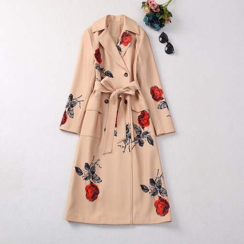 Lapel Three-grain Double-breasted Belt Long Trench Coat