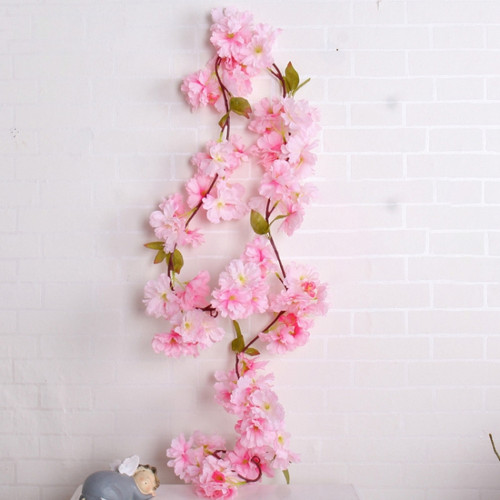 Cherry Blossom Artificial Flower Interior Background Wall Window Decoration, Length: 1.77m
