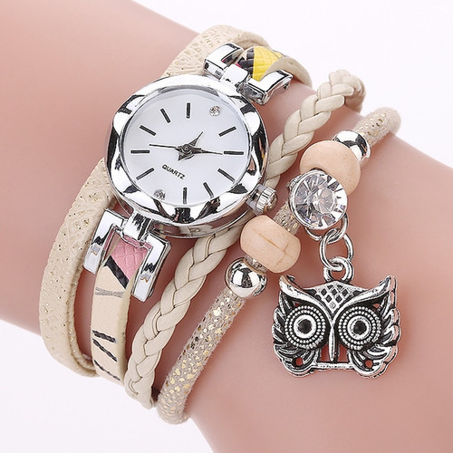 Ladies Small Dial Circle Owl Pendant Bracelet Watch