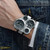 Oulm 9415 Double Time Zone Men Belt Watch Big Dial Compass Quartz Watch