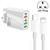 65W Dual PD Type-C + 3 x USB Multi Port Charger with 3A Type-C to 8 Pin Data Cable, UK Plug