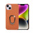 For iPhone 14 Plus Ring Holder Litchi Texture Genuine Leather Phone Case