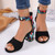 Summer Women Buckle High Heel Sandals Embroidered Chunky Ladies Sandals