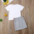 Girls Summer Letter T-shirt Striped Lace Skirt Suit (Color:White Size:130cm)