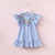 Girls Neckline Tassel Vertical Stripes Ruffled Dress
