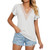 Women Lace V-Neck Short Sleeve Solid Color T-Shirt Top