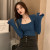 Square Collar Exposed Clavicle T-Shirt Fake Two-Piece Knitted Long-Sleeved Bottoming Shirt