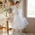 Girls Embroidered Lace Mesh Princess Dress (Color:White Size:150cm)