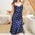 Summer Love-heart Pattern Nightdress Imitation Silk Long Suspender Dress for Ladies