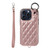 Rhombic Texture Card Bag Phone Case with Short Lanyard
