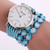 Women Round Dial Flower Diamond Studs Bracelet Watch