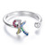 S925 Sterling Silver 26 English Letters Colorful Zircon Women Open Ring