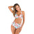 Lace-Up Halter Backless High-Waisted Swimsuit Split Printed Bikini Swimsuit