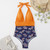 Summer One-piece Backless Lace-Up Ladies Swimsuit Floral-print Halter Bikini