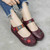 Flower Round Toe Soft Bottom Vintage Leather Flat Shoes