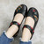 Flower Round Toe Soft Bottom Vintage Leather Flat Shoes