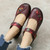 Flower Round Toe Soft Bottom Vintage Leather Flat Shoes