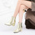 Autumn  Winter Glitter Square Heel Pointed Low-Top Women Boots