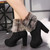 Autumn And Winter Thick High Heeled Padded Warm Suede Round Toe Boots