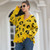Fashion Leopard V-neck Hole Knit Sweater (Color:Black Size:M)