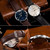 Luminous Round Dial Retro Digital Display Men Quartz Watch with PU Leather Band (Black + Blue)