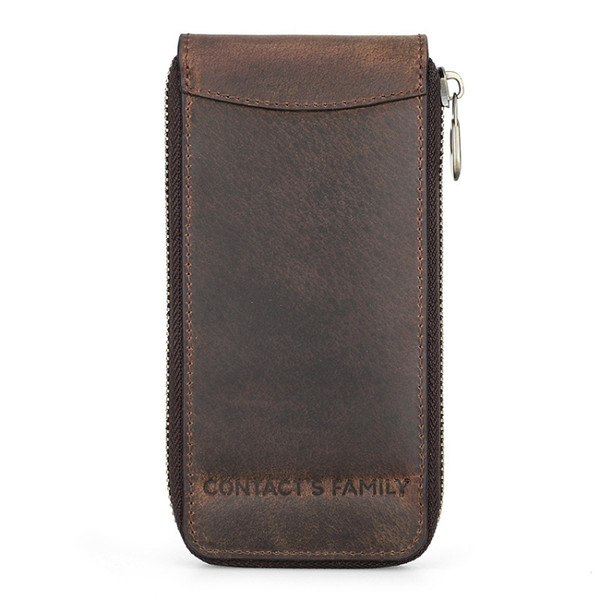 Contacts Family CF1121  Retro Crazy Horse Leather Watch Storage Box Single Watch Seat Portable Watch Zipper Bag