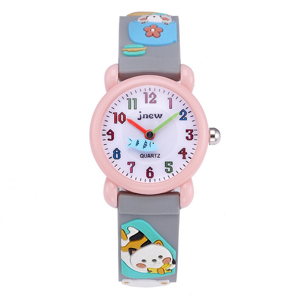 JNEW A335-86192 Children 3D Silicone Cute Cartoon Scheming Cat Waterproof Quartz Watch