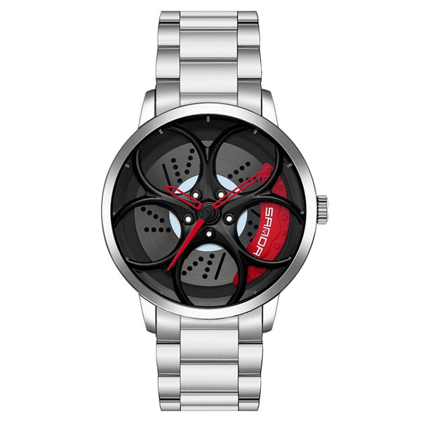 SANDA 1070 3D Oval Hollow Out Wheel Non-rotatable Dial Quartz Watch for Men